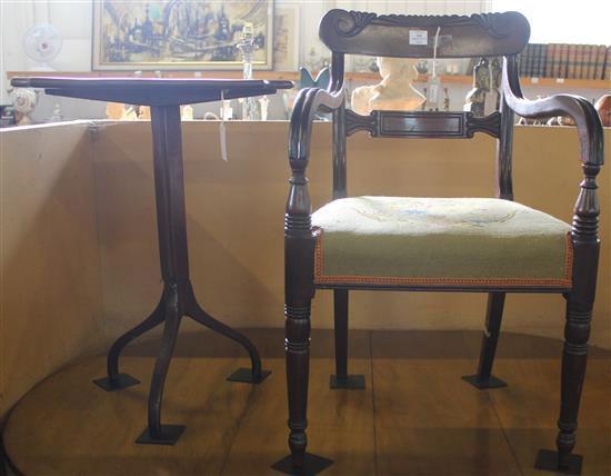 Regency mahogany open armchair & a tilt-top table